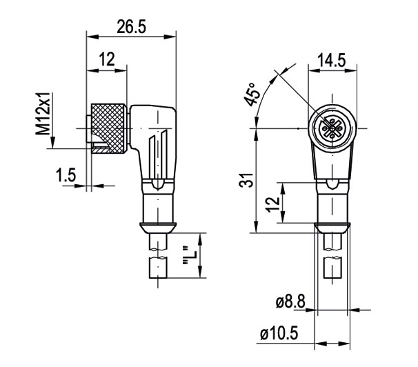 L3-2m-W-PUR dimensional drawing